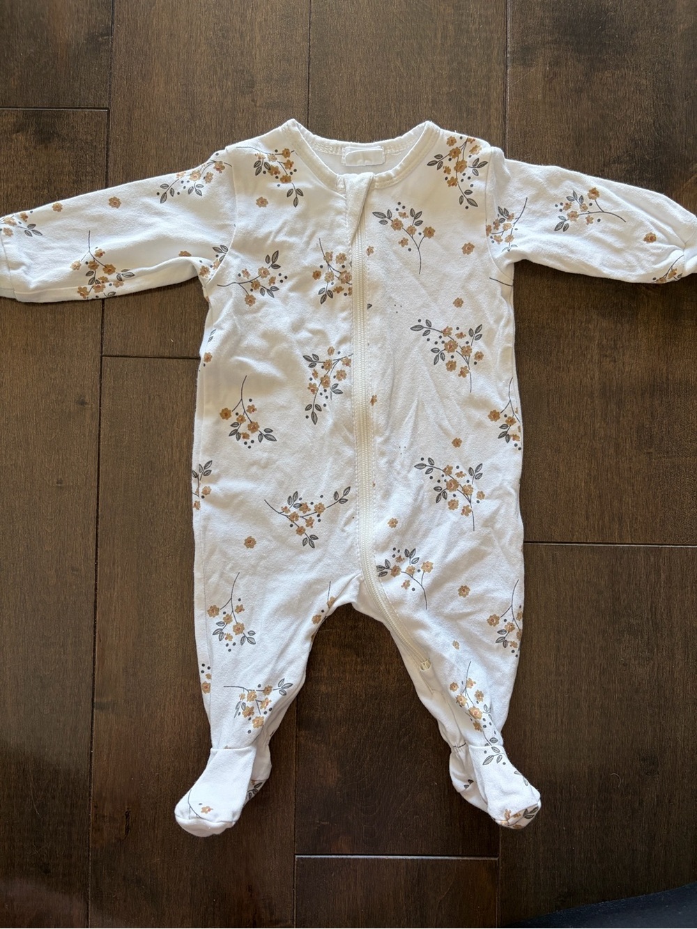 Petit Lem White Footed One-Piece with Tan Floral Print